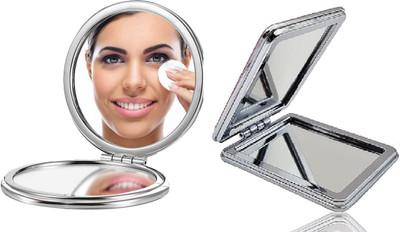 MAJESTIQUE Glitter Round/Square Makeup Mirror-1X/2X Magnifying Perfect for Makeup-Pack of 2
