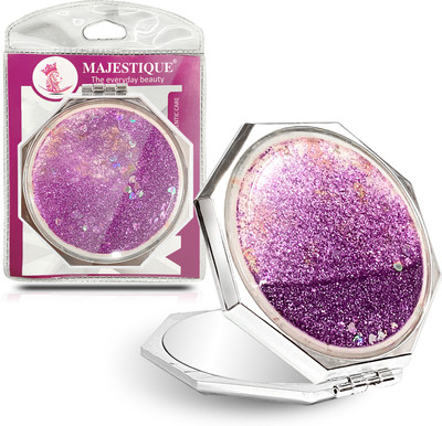 MAJESTIQUE Dual Side Hexaglitter Pocket Mirror, Compact Folding Mirror - Color May Vary