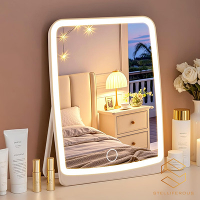 Stelliferous Vanity Mirror with Light | Travel | with stand | 3 colour LED Rechargeable