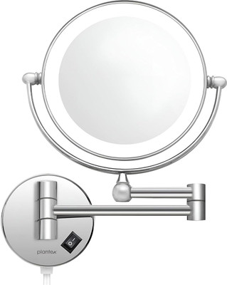Plantex Brass & SS-304 Magnifying Mirror with LED/8 Inch/Chrome/5x/1x-Magnification