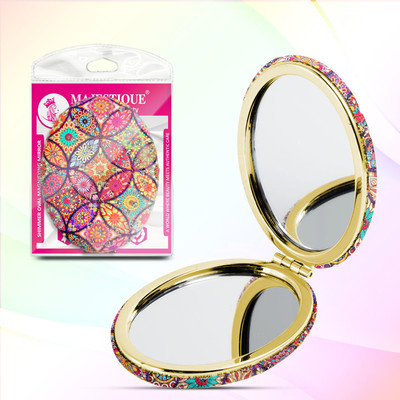 MAJESTIQUE Shimmer Oval Magnifying Mirror, Compact 1X/2X Folding Mirror - 1Pc/Multicolour