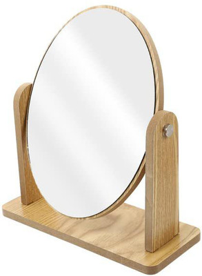 Triock Oval Wooden Beauty Mirror Folding Portable Tabletop Vanity countertop Mirror