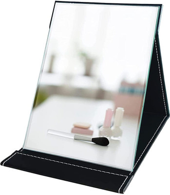 Cathiya sales Folding Mirror Round Compact Mirror PU Leather Vanity Mirror with Stand for Desk