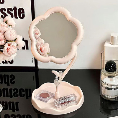 draval Flower-Shaped Makeup Mirror, Rotatable Makeup Mirror with Tray Table