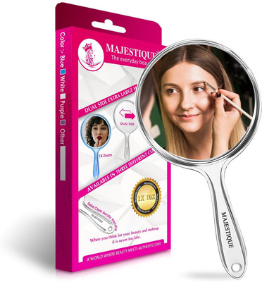 MAJESTIQUE Dual Side Extra Large Handheld Mirror, 1X/10X Round Magnifying Mirror - White