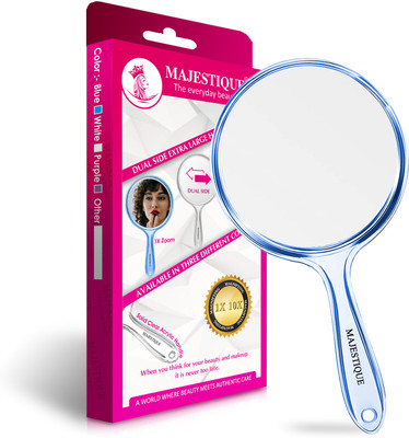 MAJESTIQUE Dual Side Extra Large Handheld Mirror, 1X/10X Round Magnifying Compact Mirror