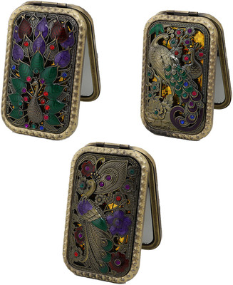 Besillia Metal Makeup Mirror - Folding Pocket Hand Double Sided Mirror (Random Pattern)