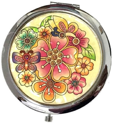 AuM Round Foldable Compact Hand Held Double Sided Magnifying Glitter Vanity Mirror