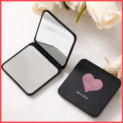 Wolpin Foldable Portable Makeup Pocket Mirror – Square, Black, Compact Size