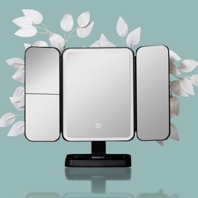 Stelliferous Vanity Mirror with Light|Trifold Shaving Mirror|3X Magnifying|Mirror with Stand