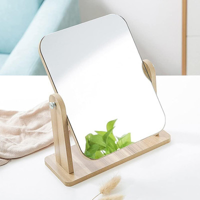 NSUSU Wooden Vanity Mirror-Single Sided 360° Swivel,Portable Desk Mirror (Small Size)B