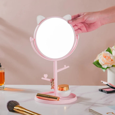 YANCI Desktop Cat Ear Shaped Cosmetic Makeup Rotatable Mirror with Stand,Vanity Mirror