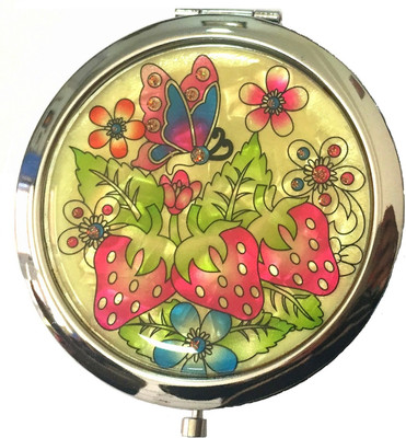 AuM Round Foldable Compact Hand Held Double Sided Magnifying Glitter Vanity Mirror