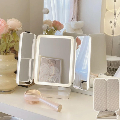 SHUBHENTP LED Makeup Mirror with Lighting , Tri-Fold Vanity Mirror with 2-3X Magnification