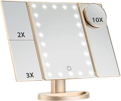 Stelliferous Trifold Makeup Mirror, Vanity Mirror with Light, 10X Magnifying, Table Mirror