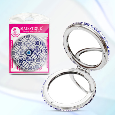 MAJESTIQUE Premium Round Magnifying Mirror Compact 1X/2X Folding Mirrors - Multicolour