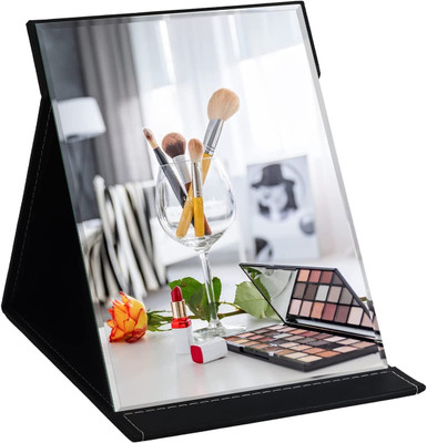 Besillia Large Portable Folding Makeup Mirror - Vanity Mirror with Stand (Black,Set of 1)