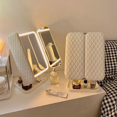 AQUABUCKET Tri-Fold Lighted Vanity Mirror Three Panel 21Pcs Led Light 180 Degree Rotation