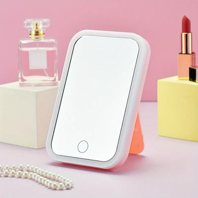 KUBER INDUSTRIES Makeup Mirror With LED Light|Battery Operated & USB Port(White)
