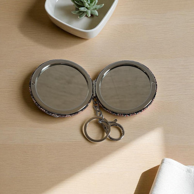 DECOVATE Round Pocket Makeup Mirror with Keychain – Double-Sided Folding Mirror - Maroon