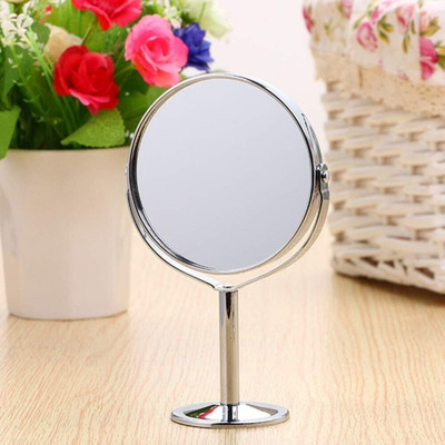 LILA ENTERPRISE Mini Dual Side Normal Magnifying Oval Stand Makeup Table Mirror Silver