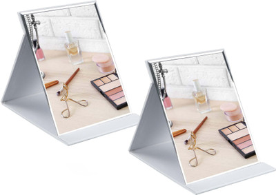 Besillia Portable Vanity Makeup Mirror with Stand - foldable mirror (White, Set of 2)