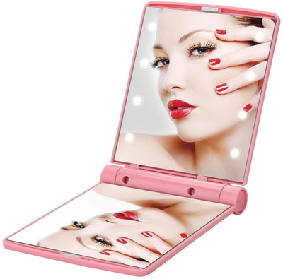 Guellix Glass Small Portble Folding Makeup Mirror With Led Lights