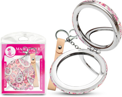 MAJESTIQUE Magnifying Round Mirror with Key Chain, 1X & 2X Compact Mirror - 1Pc/Multicolour