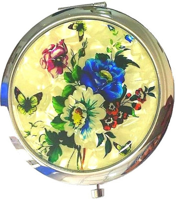 AuM Round Foldable Compact Hand Held Double Sided Magnifying Vanity Mirror