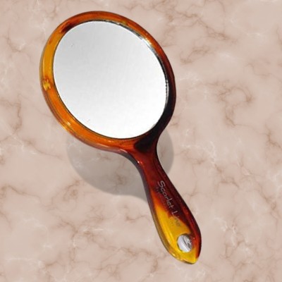 Scarlet Line Professional Series Round Shape Double Sided Magnifying Makeup Hand Mirror with Handle for Men & Women, Shell Color, 27 x 14.5 x 1 cm