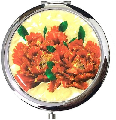 AuM Round Foldable Compact Hand Held Double Sided Magnifying Metal Vanity Mirror