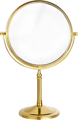 Plantex Brass & SS-304 5x/1x-Magnifying Mirror for Bathroom/Gold Table Mirror/8 Inch