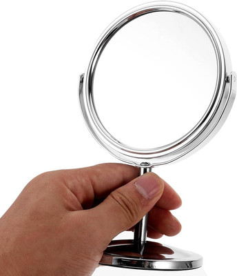 LILA ENTERPRISE Double- Sided Round Swivel Mirror Mirror Metal Frame Mirror (Silver)