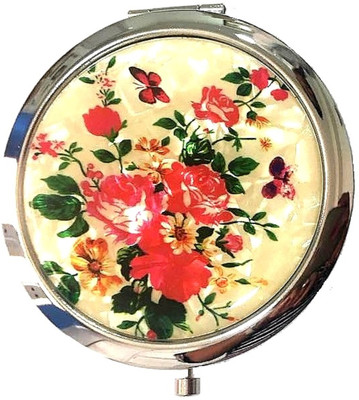 AuM Round Foldable Compact Hand Held Double Sided Magnifying Metal Vanity Mirror