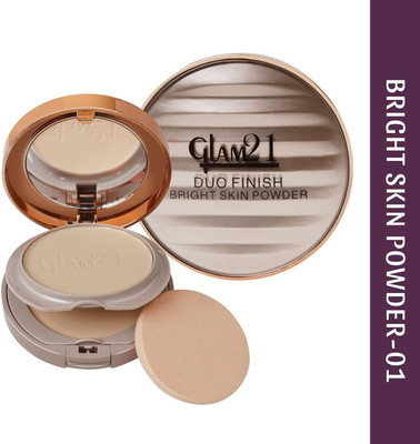 Glam21 Duo Finish, 2-in-1 Compact Powder| Smooth Satin Texture|Long-lasting Mate Finish Compact(Light Linen-01, 18 g)