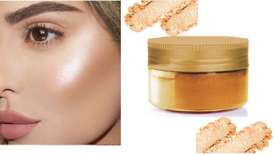 THTC GLOW SHIMMERY SHINE WHITENING SHIMMER LOOSE POWDER HIGHLIGHTER Compact(Gold, 20 g)