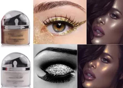 Latixmat GOLD & SILVER 2 IN 1 GLIITER SHIMMER FINISH MULTI USE LOOSE HIGHLIGHTER POWDER Compact(GOLD, SILVER, 30 g)