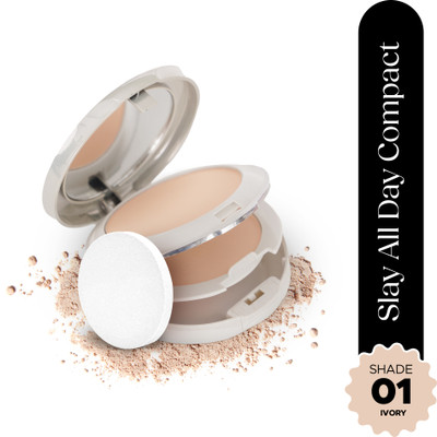 Hilary Rhoda Slay All Day Compact | 2 in 1 Compact | Matte & Shimmer Finish  Compact(Shade 1-Ivory, 20 g)