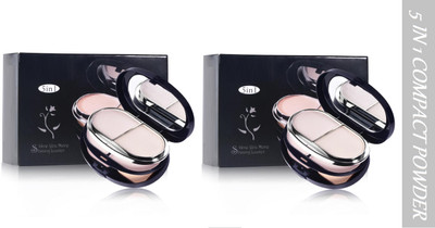 Luipui Premium New 5 in 1 Shining Luster Compact Powder / Oil Control (Sets 2) Compact(Soft Ivory, 38 g)