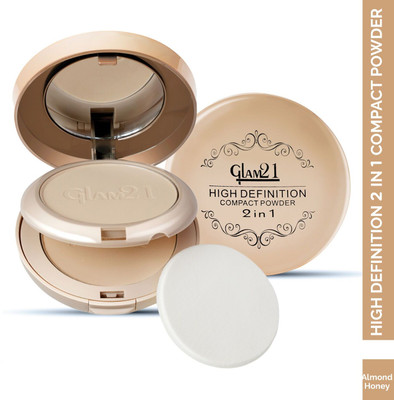 Glam21 High Definition Compact Powder | Matte & Shimmer Shades | Long Lasting Compact(Almond Honey, 18 g)