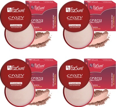 ForSure Waterproof & Oil Control Crazy Face Powder Compact Pack 4 Compact(Natural shade, 48 g)