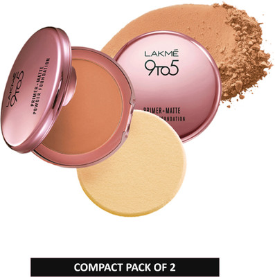 lakme 9to5 Primer + Matte Powder Foundation Compact Pack of 2 Compact(Honey Dew, 18 g)