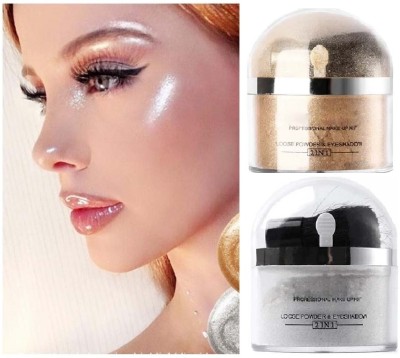 REIMICHI Silver Shimmery Shiny & Golden Shiny Face Makeup Shimmer Powdery  Highlighter(golden and silver)