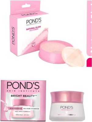 POND's Natural Glow Face Matte Powder Pink 30GREM + Bright Beauty Cream 35g Compact(natural, 64 g)