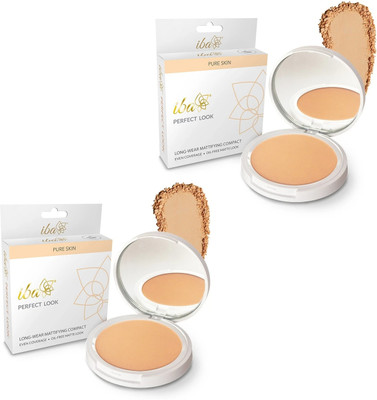 Iba Perfect Look Long-Wear Mattifying Compact (Pack of 2) Compact(02 Medium Shell, 9 g)