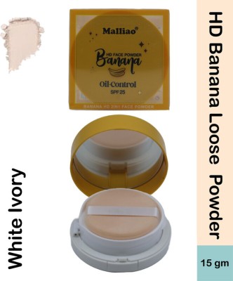 Malliao HD Oli Control Face Compact Banana Powder 2 In 1 SPF 25 Shed-01 Compact(White Ivory, 15 g)