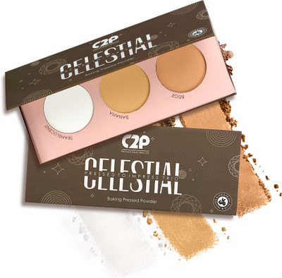 C2P Pro Celestial Pressed Trio Face Palette Blur Fine Lines & Buildable Coverage Compact(Multicolor, 12 g)