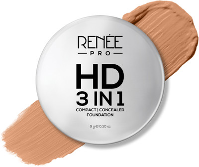 Renee PRO PRO HD 3-IN-1 SPF 20 Full Matte Compact, Works as Concealer, Foundation & Powder Compact(Miel, 9 g)