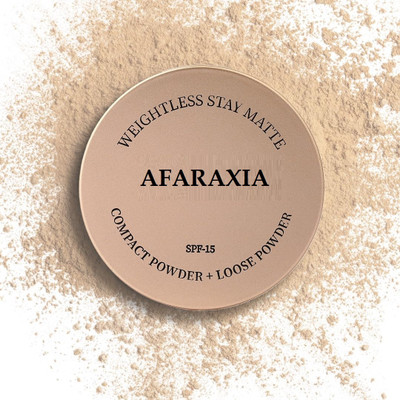 AFARAXIA 2 In 1 Matte Pressed Powder + Loose Powder | SPF 15 Blends Effortlessly Compact(BEIGE, 43.4 g)