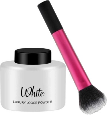 LOVE HUDA Waterproof Long Lasting Oil Controlling White Banana Loose Powder & Brush Compact(White, 25 g)